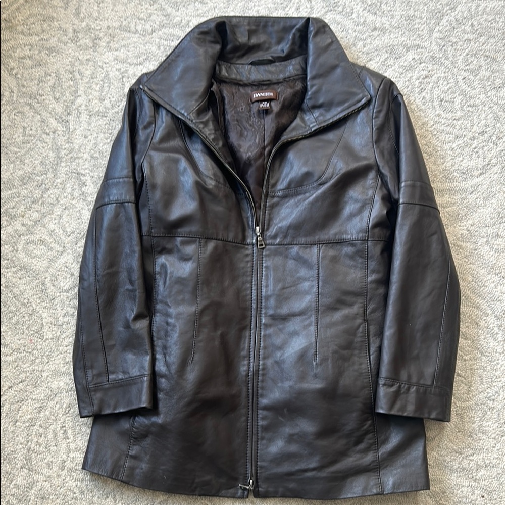 Leather Zip-Front Coat - Black - DANIER